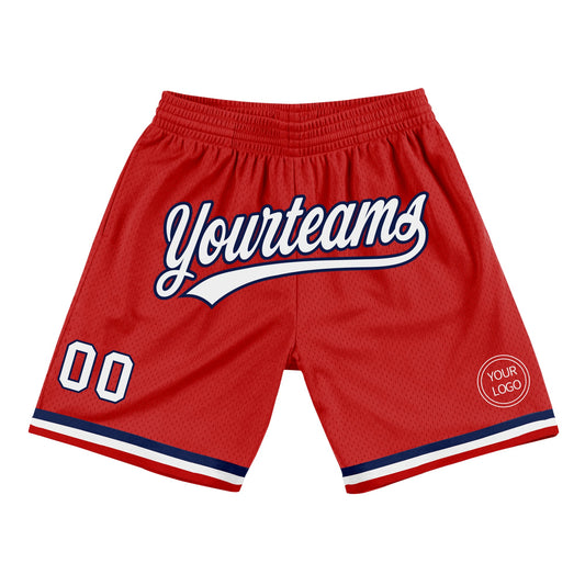 Custom Red White-Navy Authentic Throwback Basketball Shorts - Main View