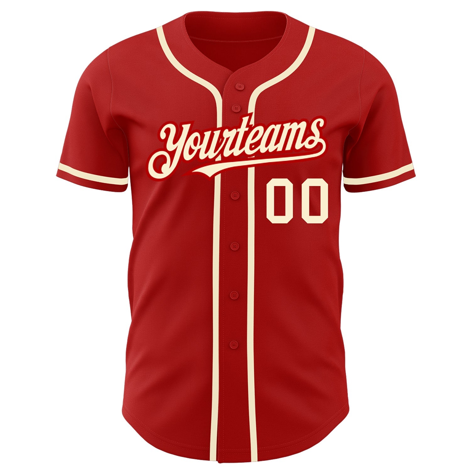 Custom Red Cream Authentic Baseball Jersey view 2
