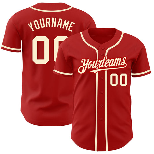 Custom Red Cream Authentic Baseball Jersey - Main View