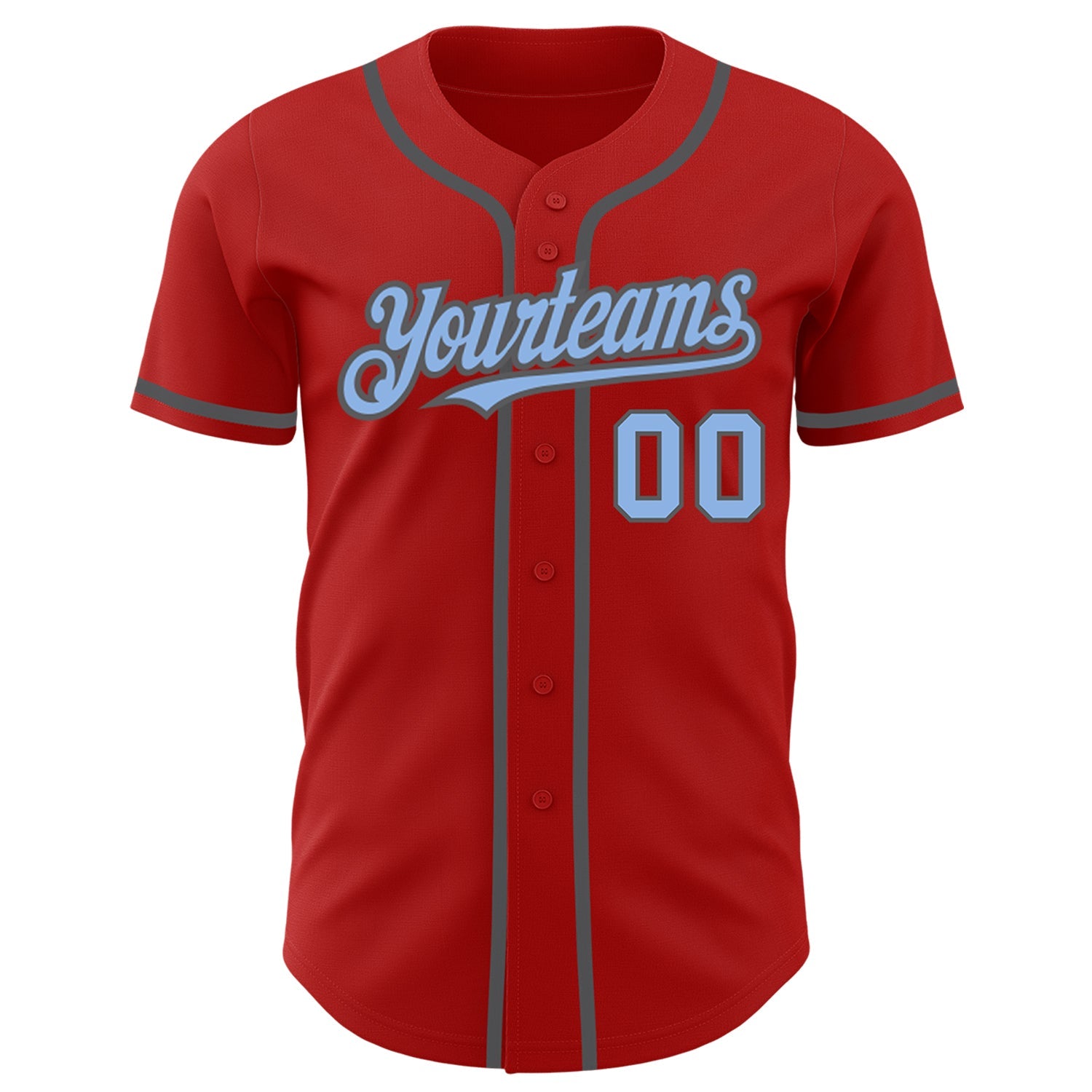 Custom Red Light Blue-Steel Gray Authentic Baseball Jersey view 2