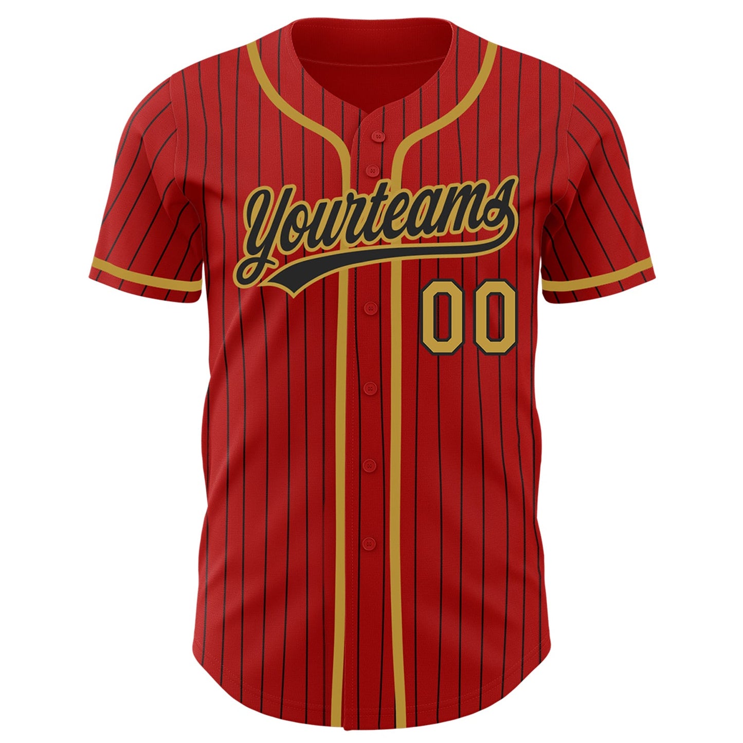 Custom Red Black Pinstripe Old Gold Authentic Baseball Jersey view 3
