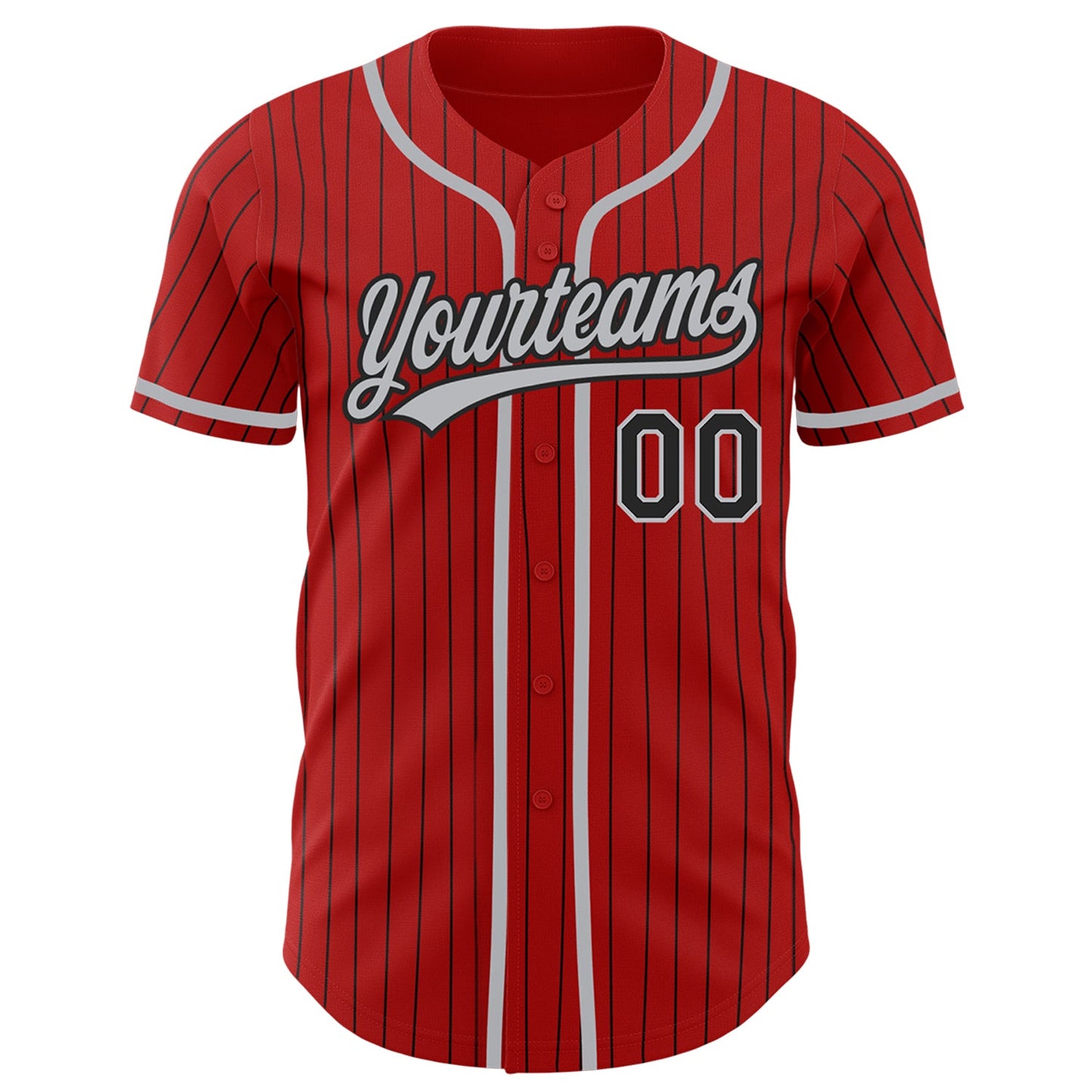 Custom Red Black Pinstripe Gray Authentic Baseball Jersey view 2