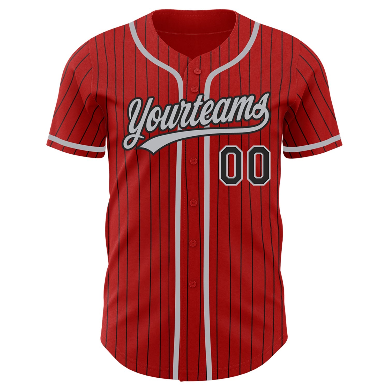 Custom Red Black Pinstripe Gray Authentic Baseball Jersey view 2