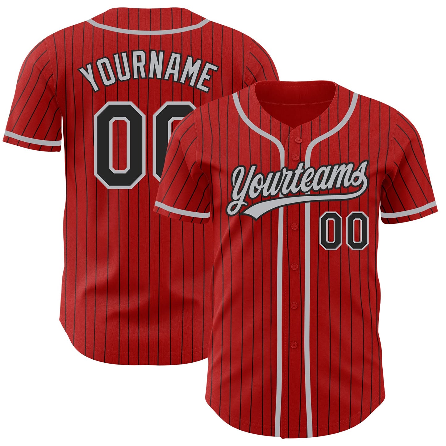 Custom Red Black Pinstripe Gray Authentic Baseball Jersey - Main View