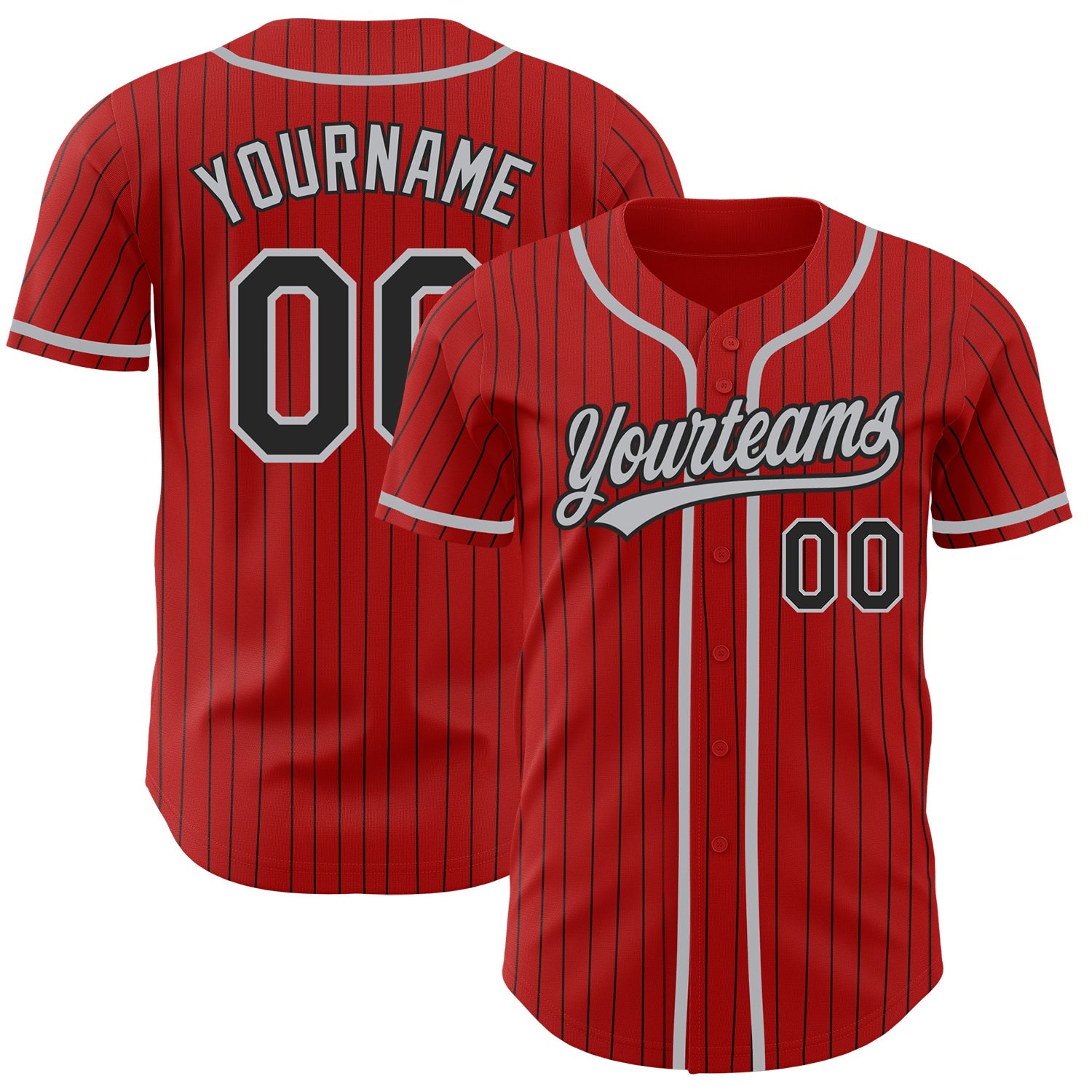 Custom Red Black Pinstripe Gray Authentic Baseball Jersey - Main View