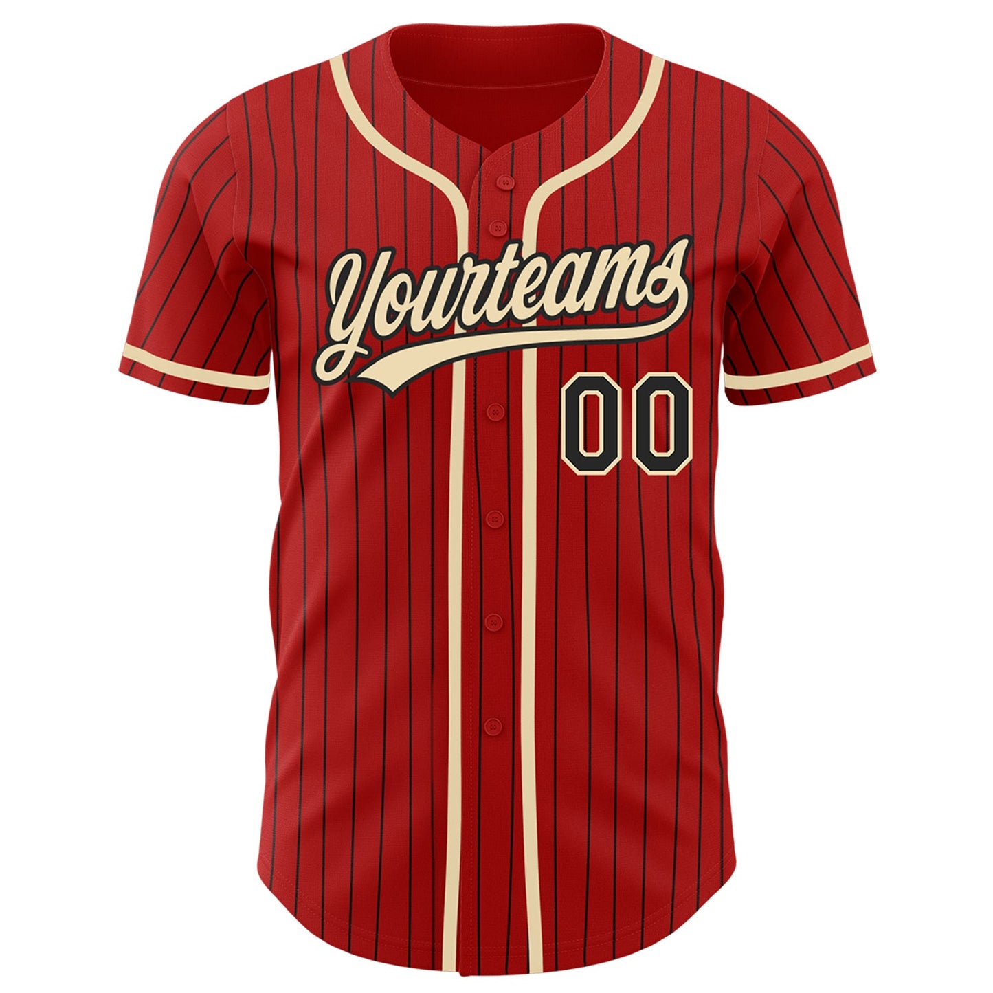 Custom Red Black Pinstripe City Cream Authentic Baseball Jersey view 2