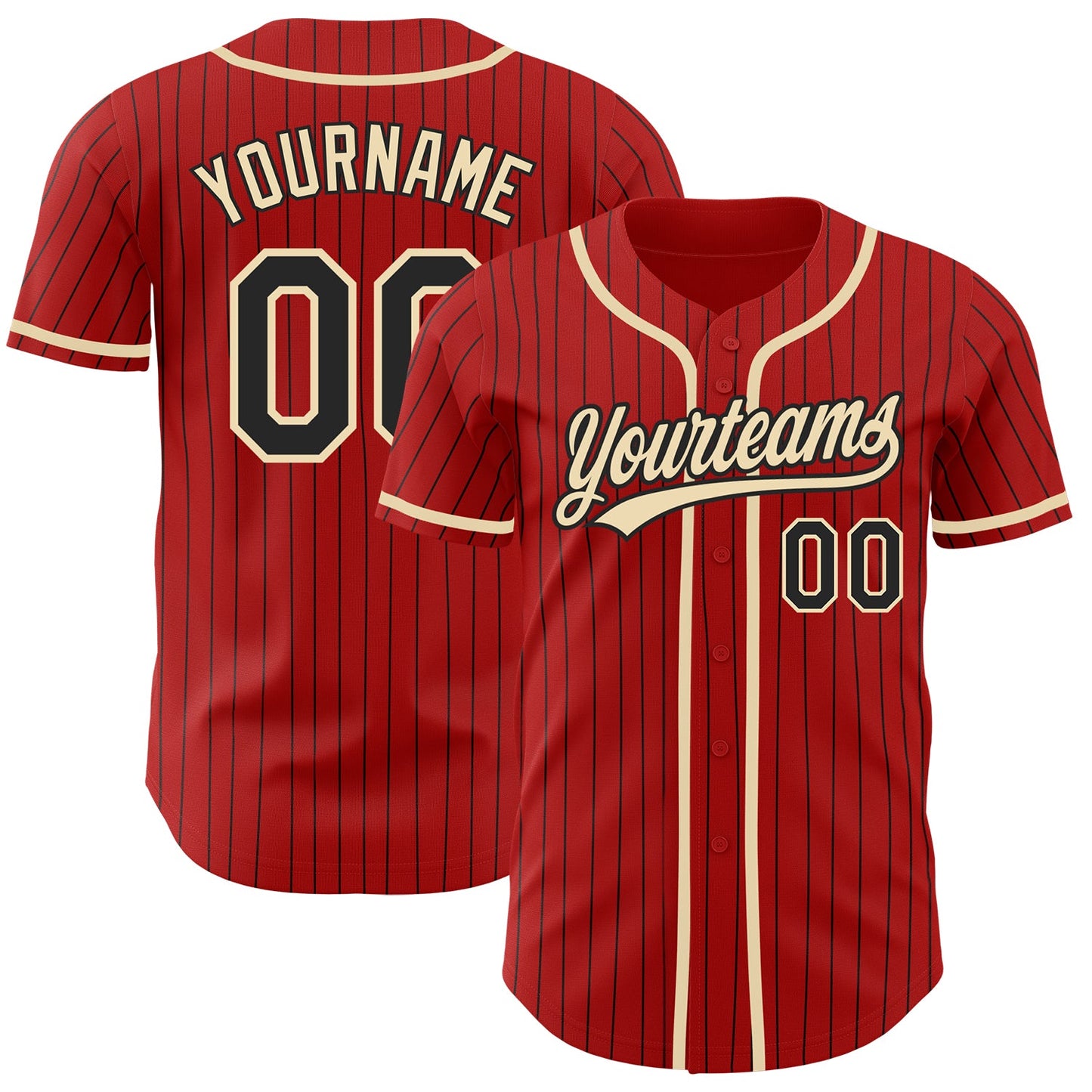 Custom Red Black Pinstripe City Cream Authentic Baseball Jersey - Main View