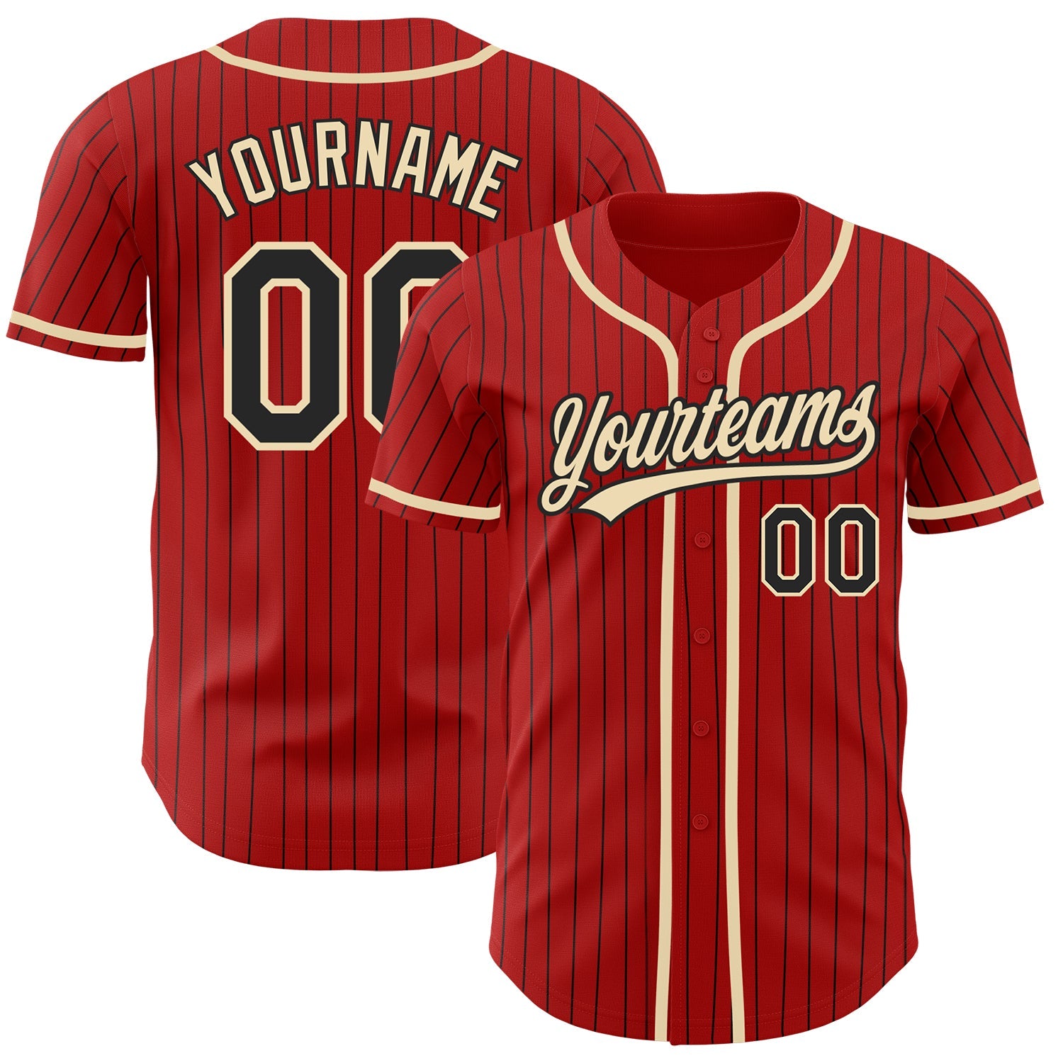 Custom Red Black Pinstripe City Cream Authentic Baseball Jersey - Main View