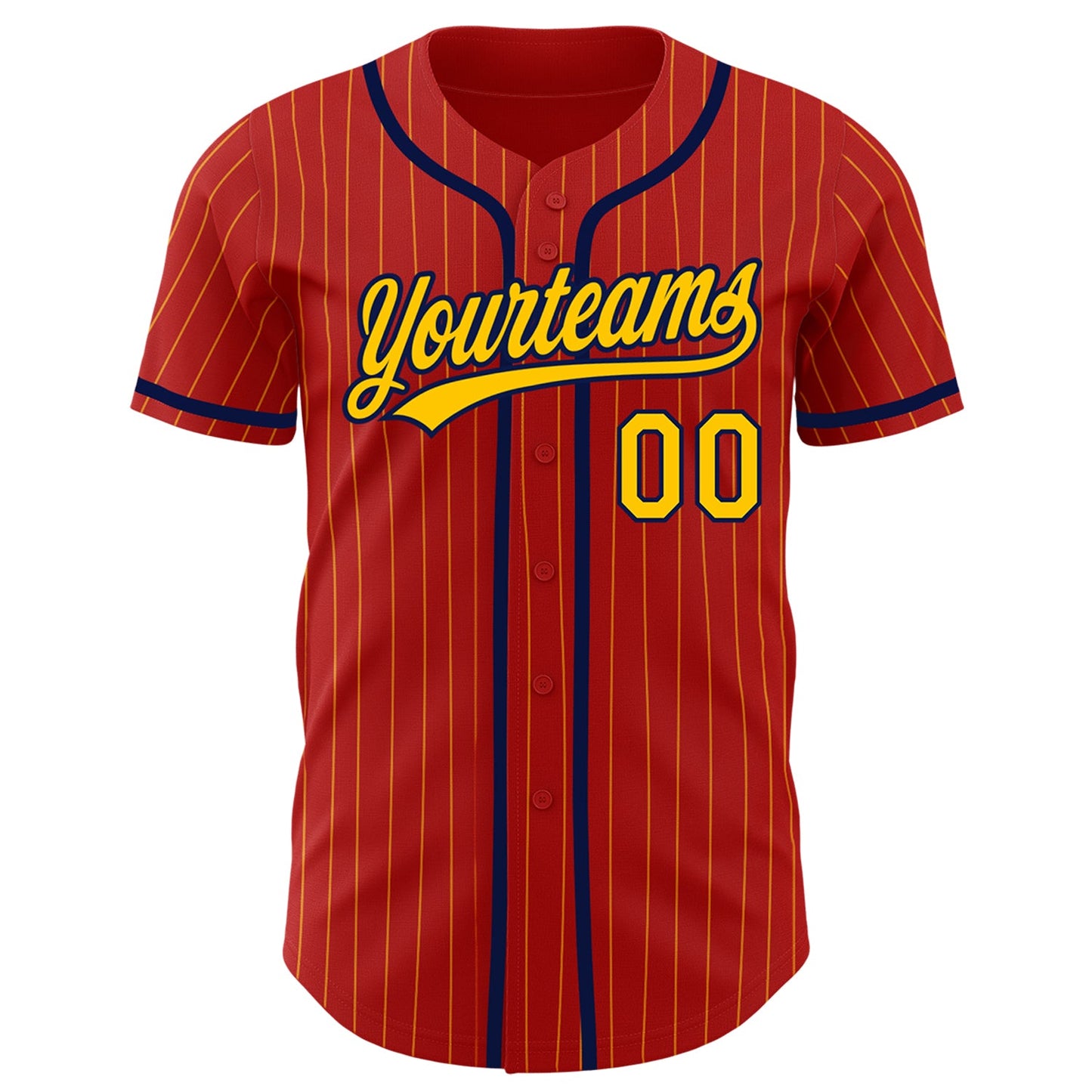 Custom Red Yellow Pinstripe Navy Authentic Baseball Jersey view 2