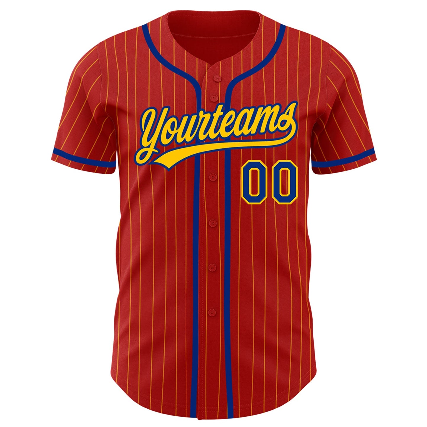 Custom Red Yellow Pinstripe Royal Authentic Baseball Jersey view 2