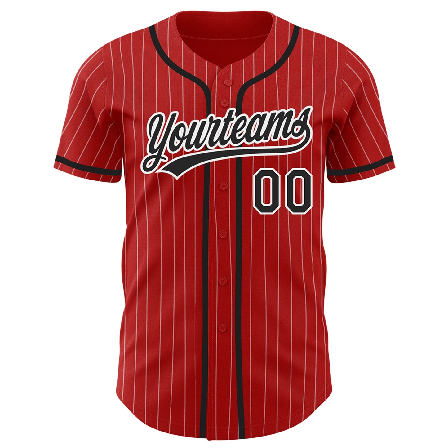 Custom Red White Pinstripe Black Authentic Baseball Jersey view 2
