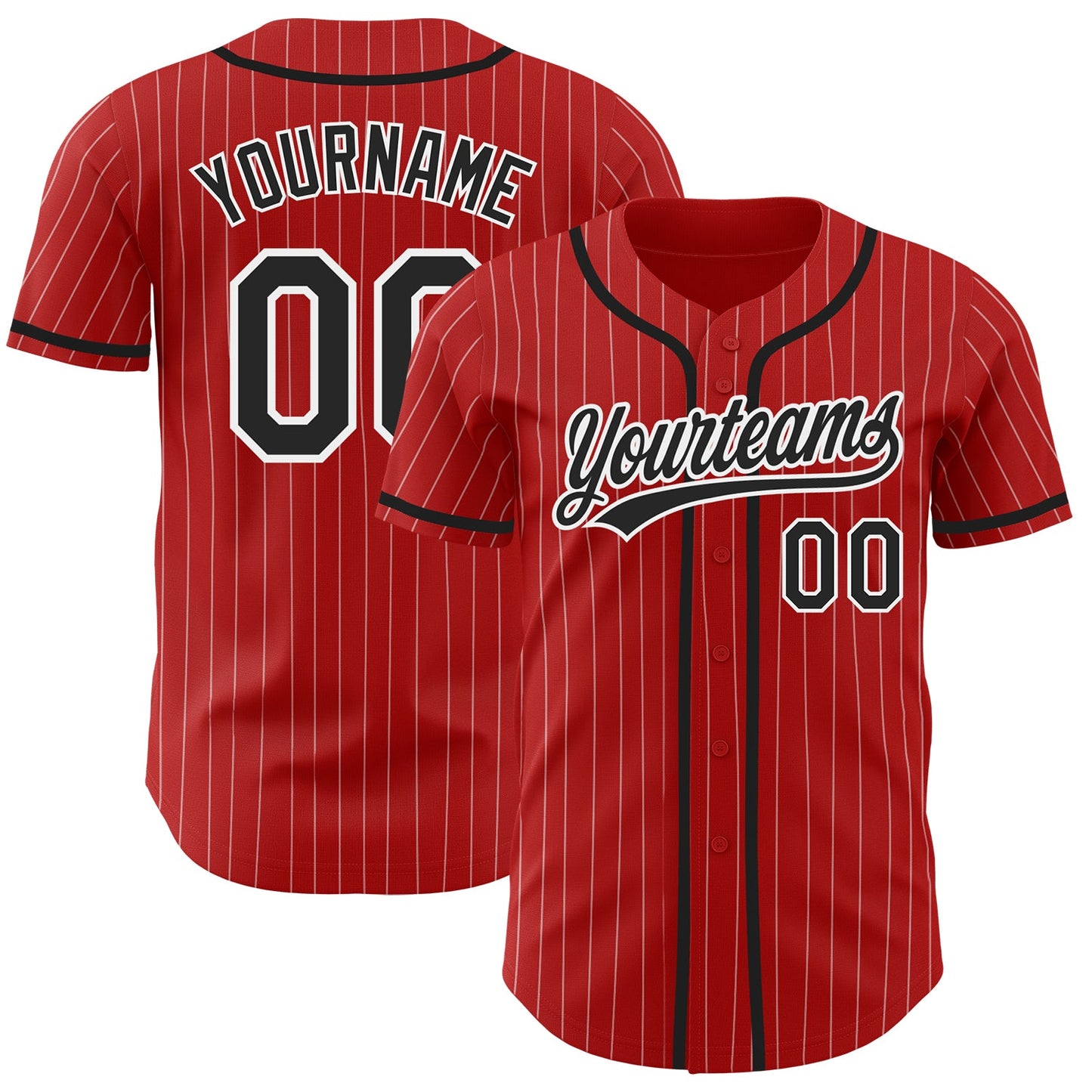 Custom Red White Pinstripe Black Authentic Baseball Jersey - Main View