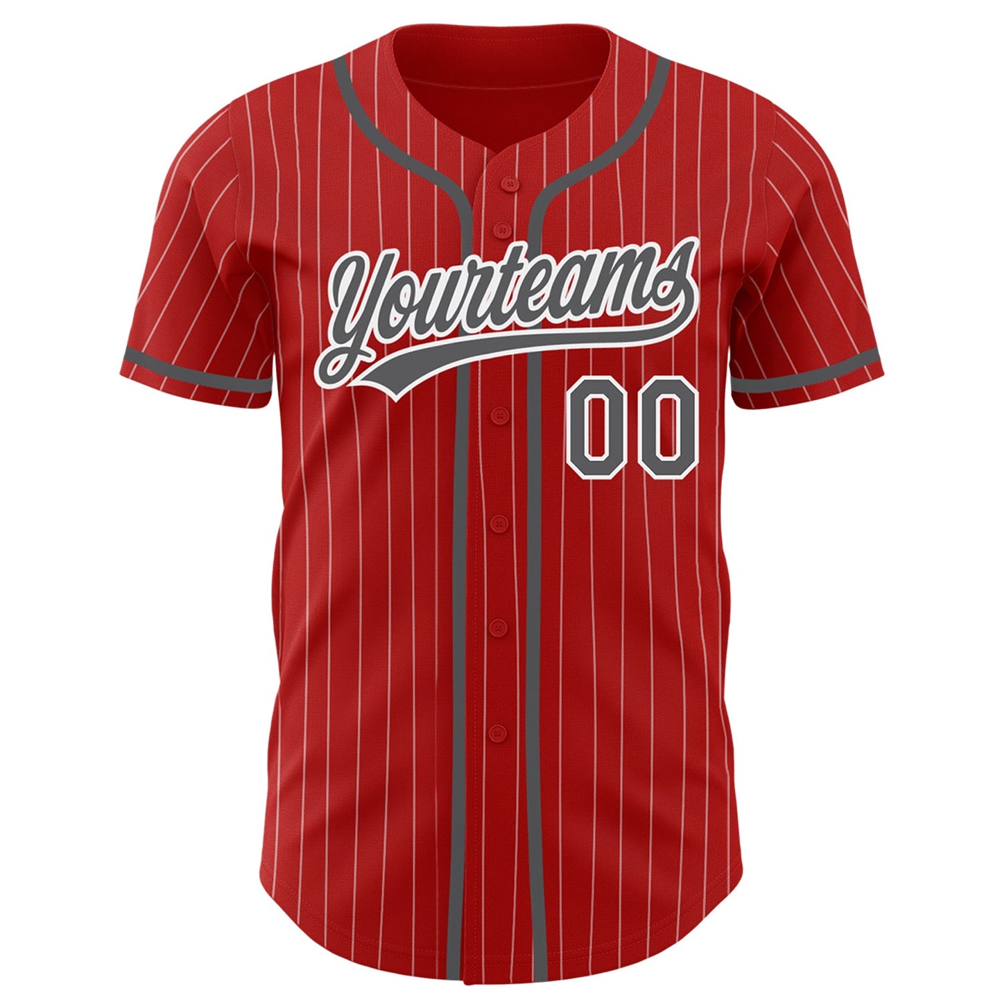 Custom Red White Pinstripe Steel Gray Authentic Baseball Jersey view 2