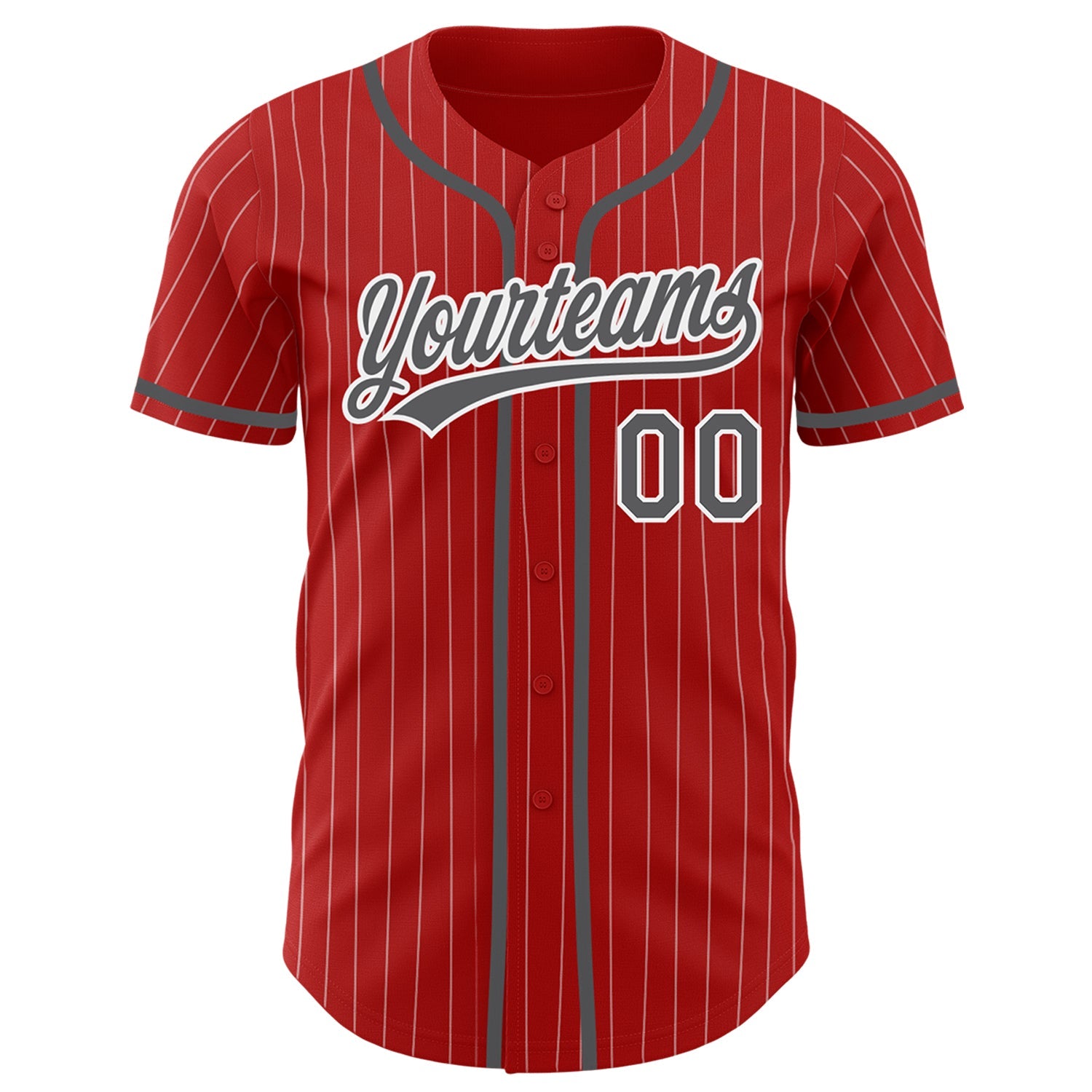 Custom Red White Pinstripe Steel Gray Authentic Baseball Jersey view 2