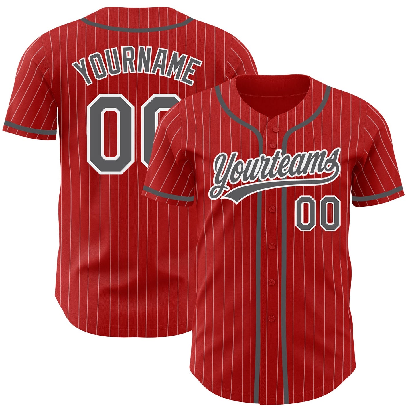 Custom Red White Pinstripe Steel Gray Authentic Baseball Jersey - Main View
