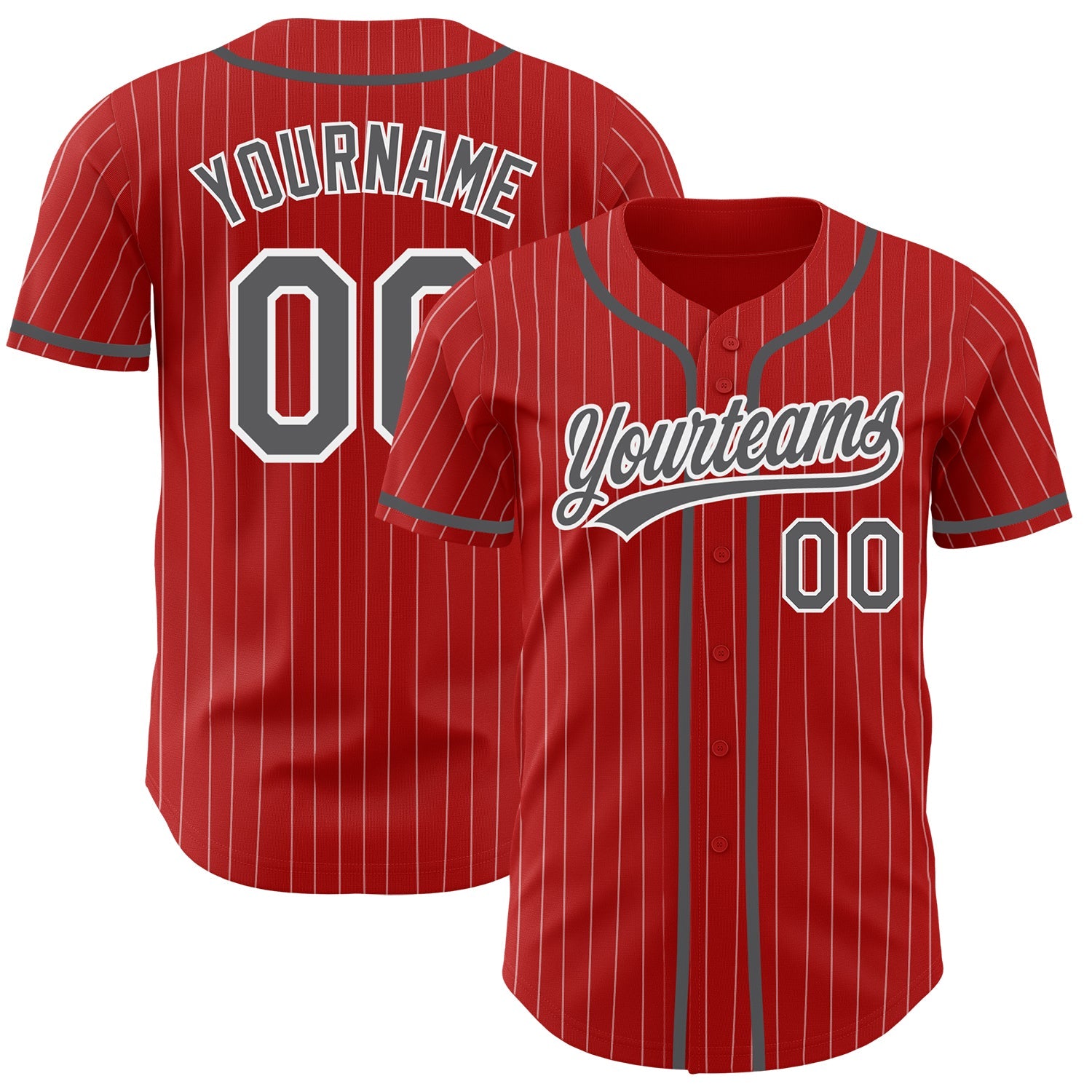 Custom Red White Pinstripe Steel Gray Authentic Baseball Jersey - Main View