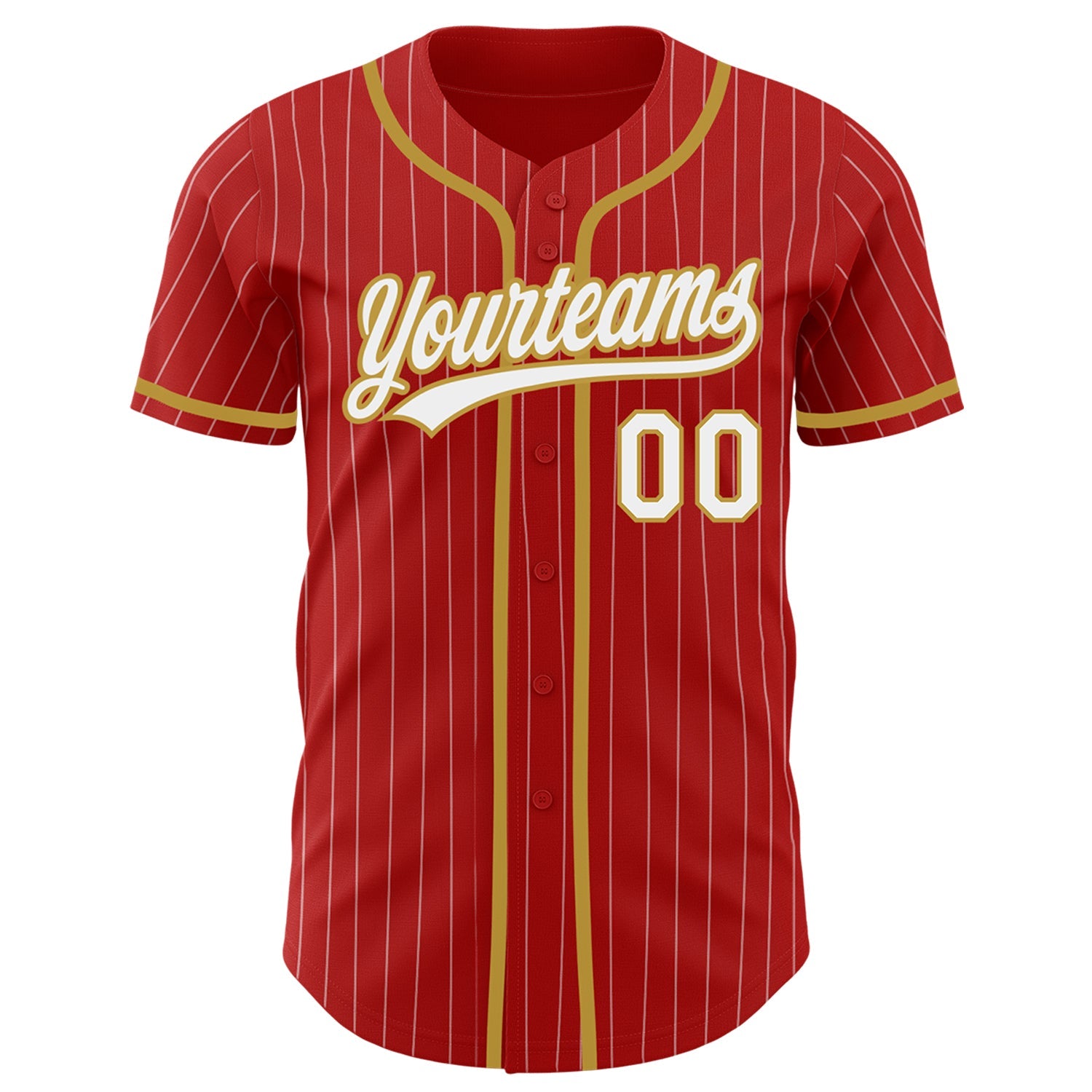 Custom Red White Pinstripe Old Gold Authentic Baseball Jersey view 2