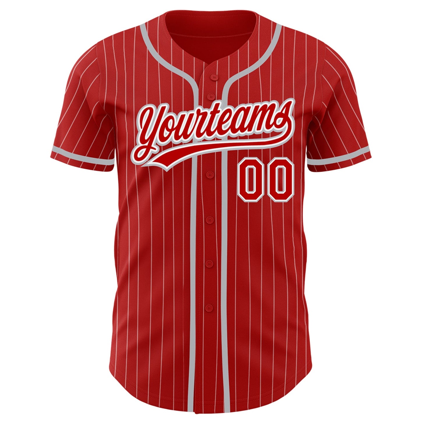 Custom Red White Pinstripe Gray Authentic Baseball Jersey view 2