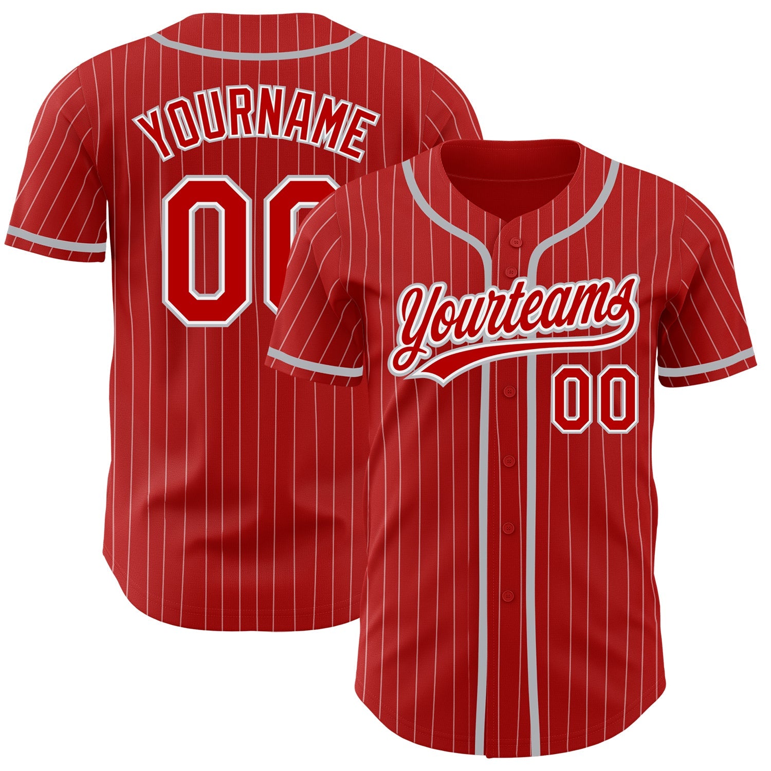 Custom Red White Pinstripe Gray Authentic Baseball Jersey - Main View