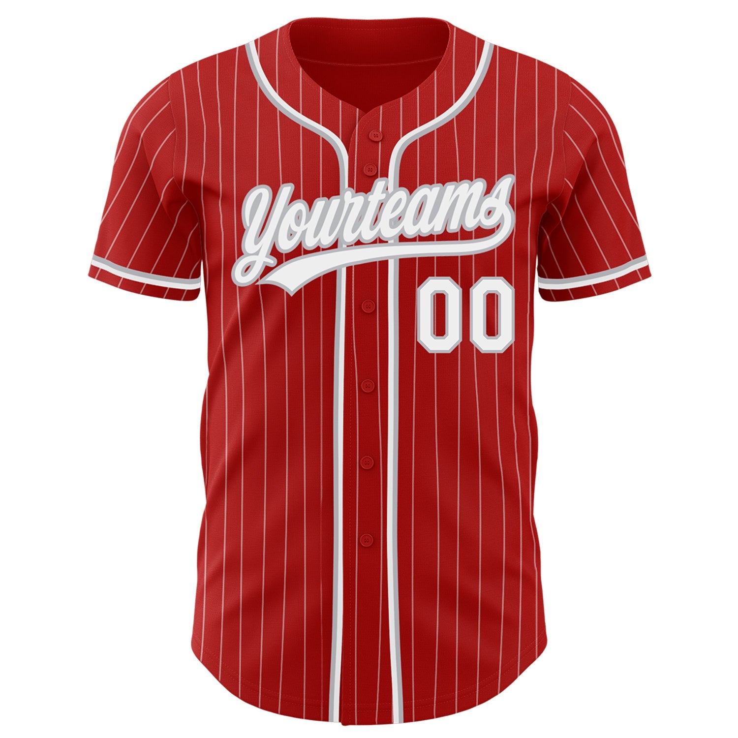Custom Red White Pinstripe Gray Authentic Baseball Jersey view 2