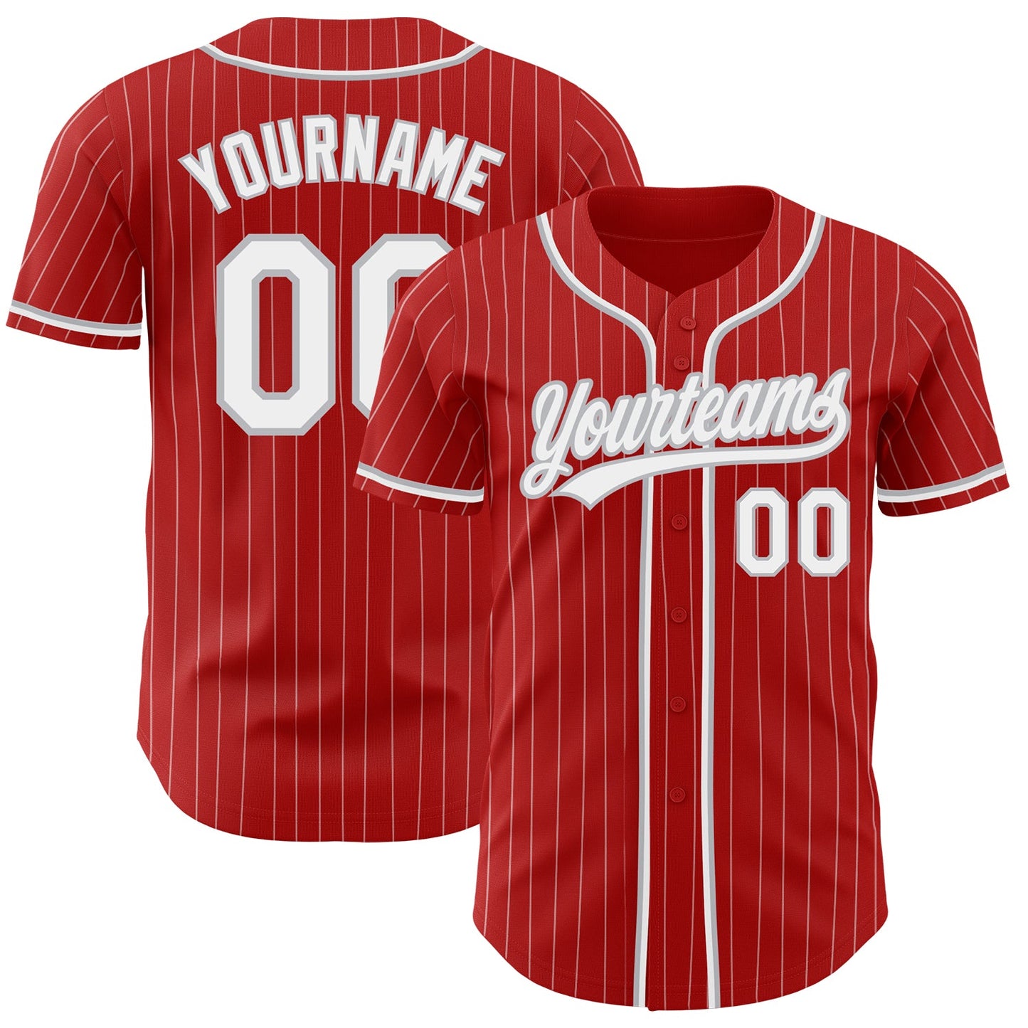 Custom Red White Pinstripe Gray Authentic Baseball Jersey - Main View