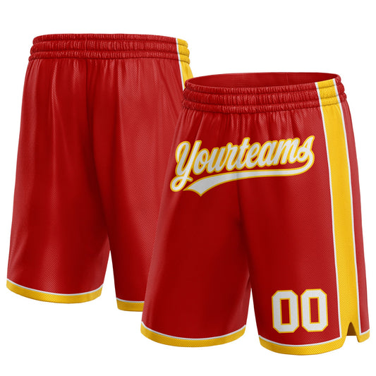 Custom Red White-Yellow Authentic Basketball Shorts - Main View