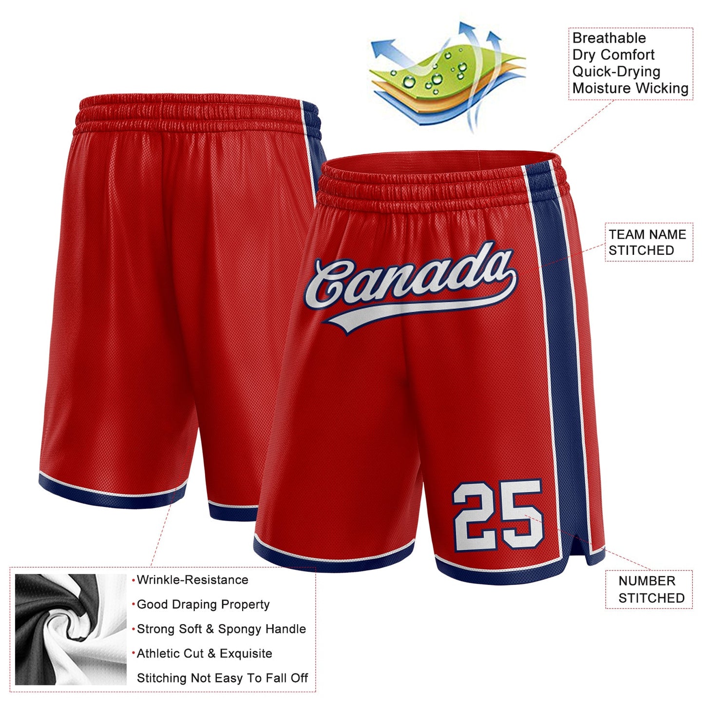 Custom Red White-Navy Authentic Basketball Shorts view 2