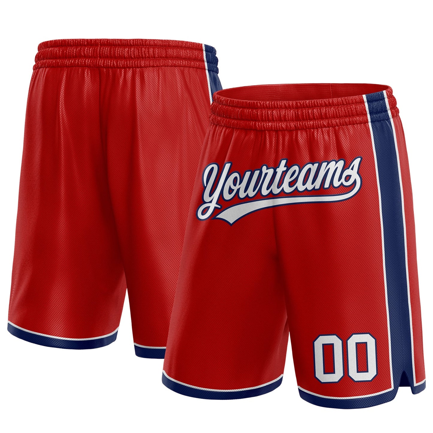 Custom Red White-Navy Authentic Basketball Shorts - Main View