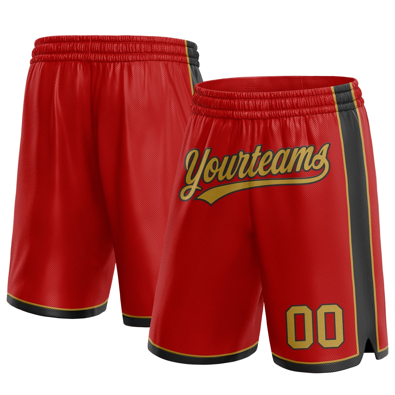 Custom Red Old Gold-Black Authentic Basketball Shorts - Main View