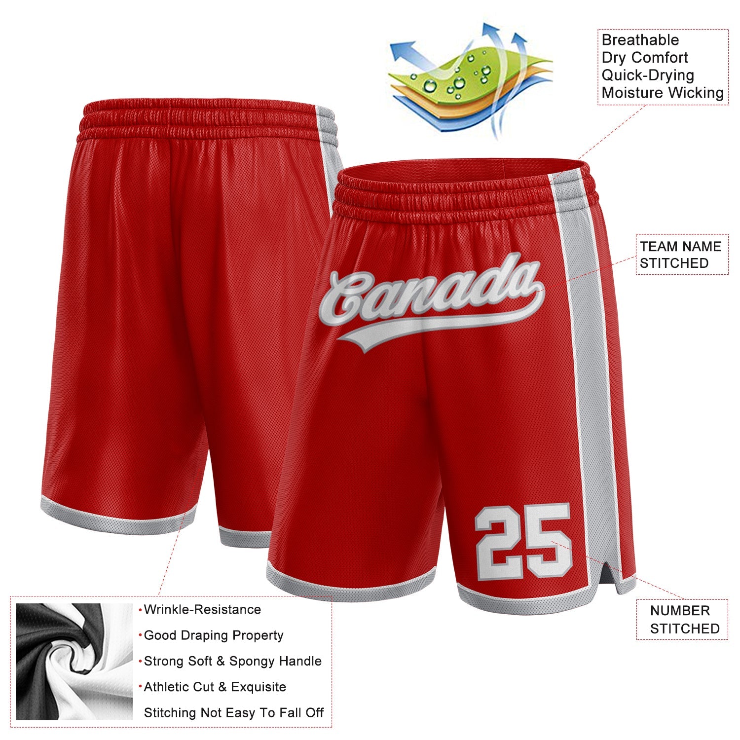 Custom Red White-Gray Authentic Basketball Shorts view 2