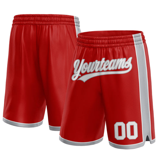 Custom Red White-Gray Authentic Basketball Shorts - Main View