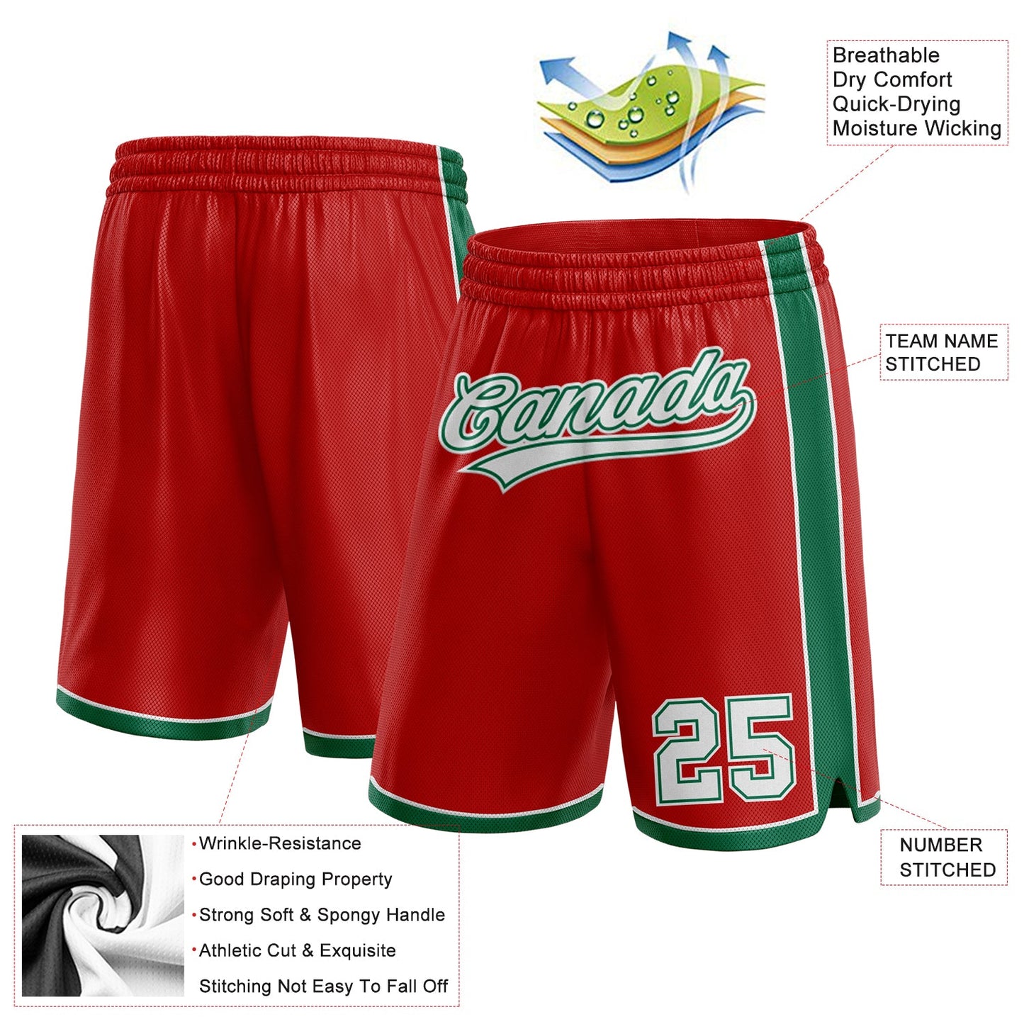 Custom Red White-Kelly Green Authentic Basketball Shorts view 2