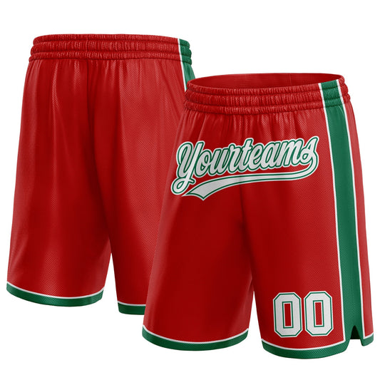 Custom Red White-Kelly Green Authentic Basketball Shorts - Main View