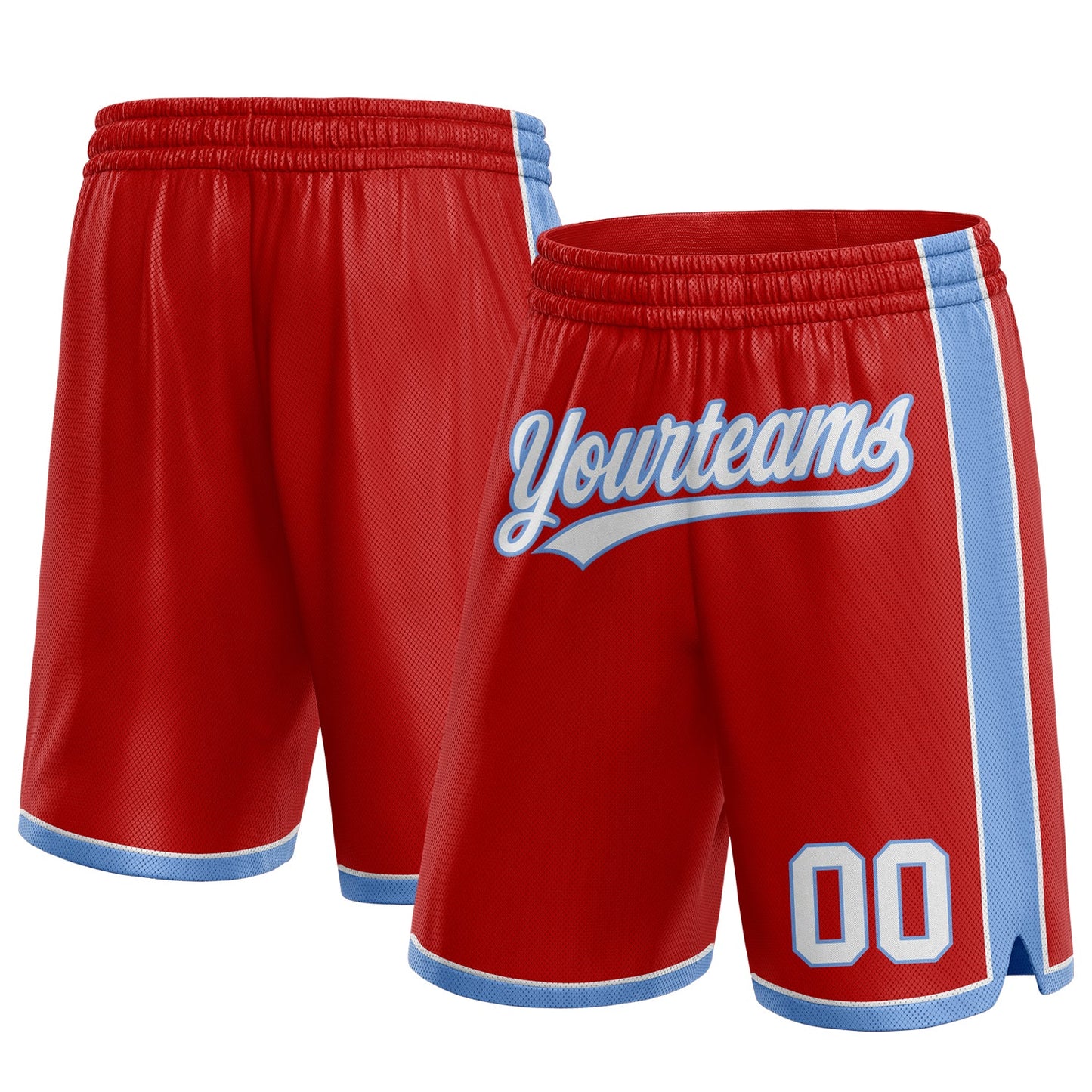 Custom Red White-Light Blue Authentic Basketball Shorts - Main View
