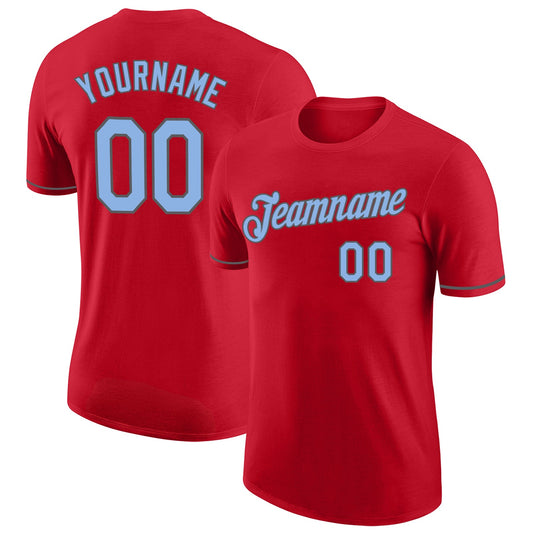 Custom Red Light Blue-Steel Gray Performance T-Shirt - Main View
