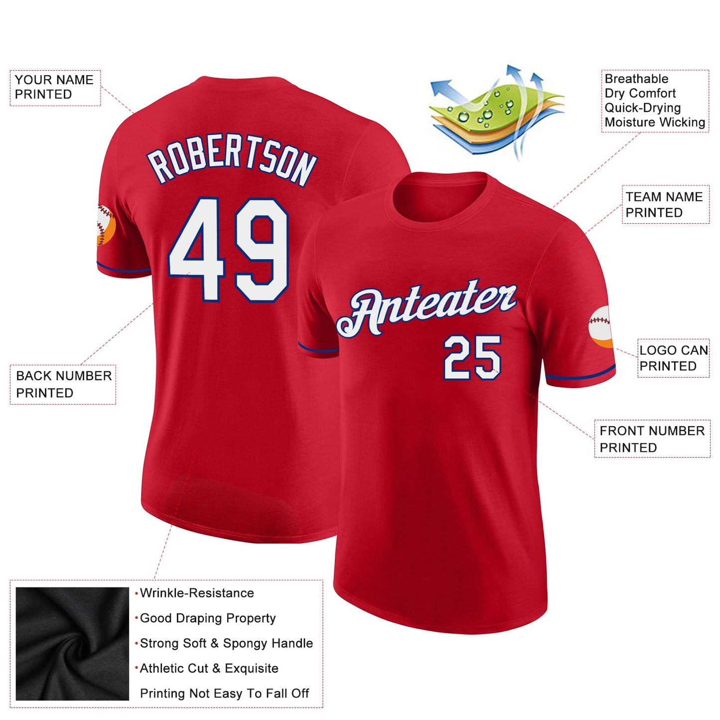 Custom Red White-Royal Performance T-Shirt view 2
