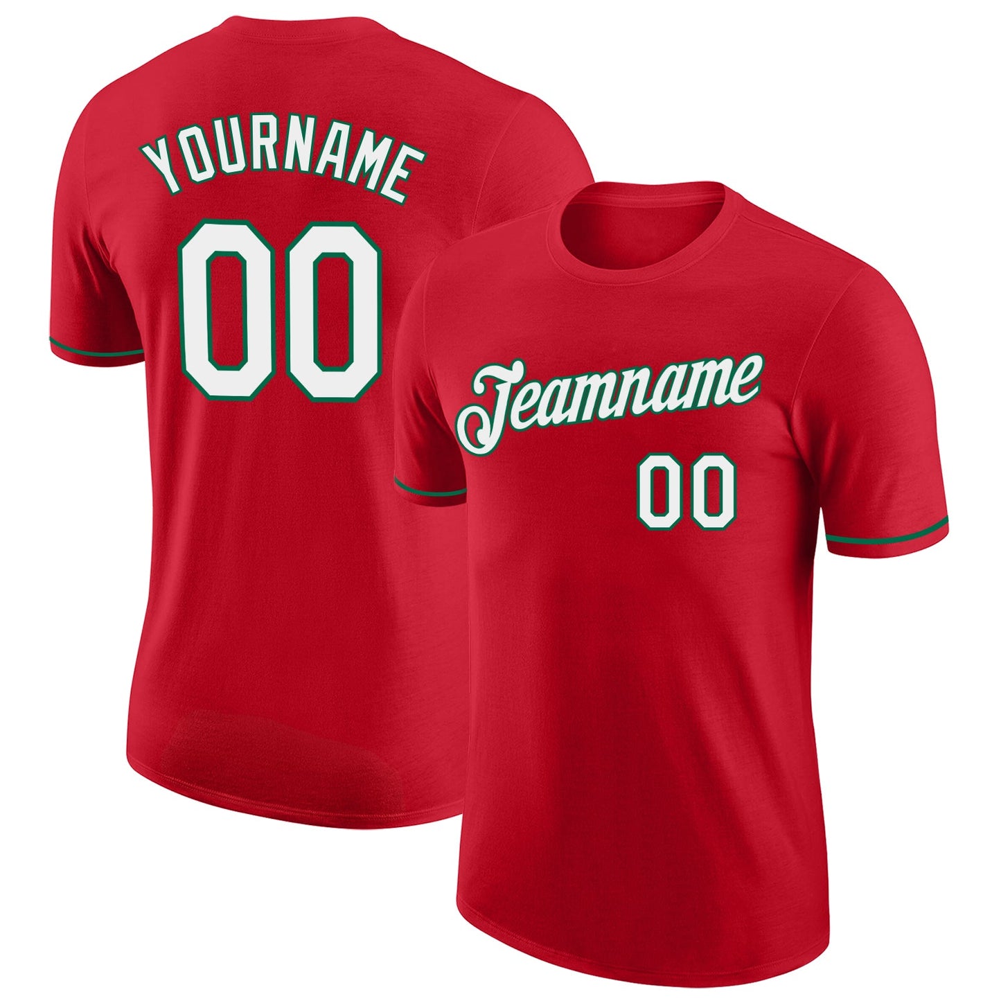 Custom Red White-Kelly Green Performance T-Shirt - Main View