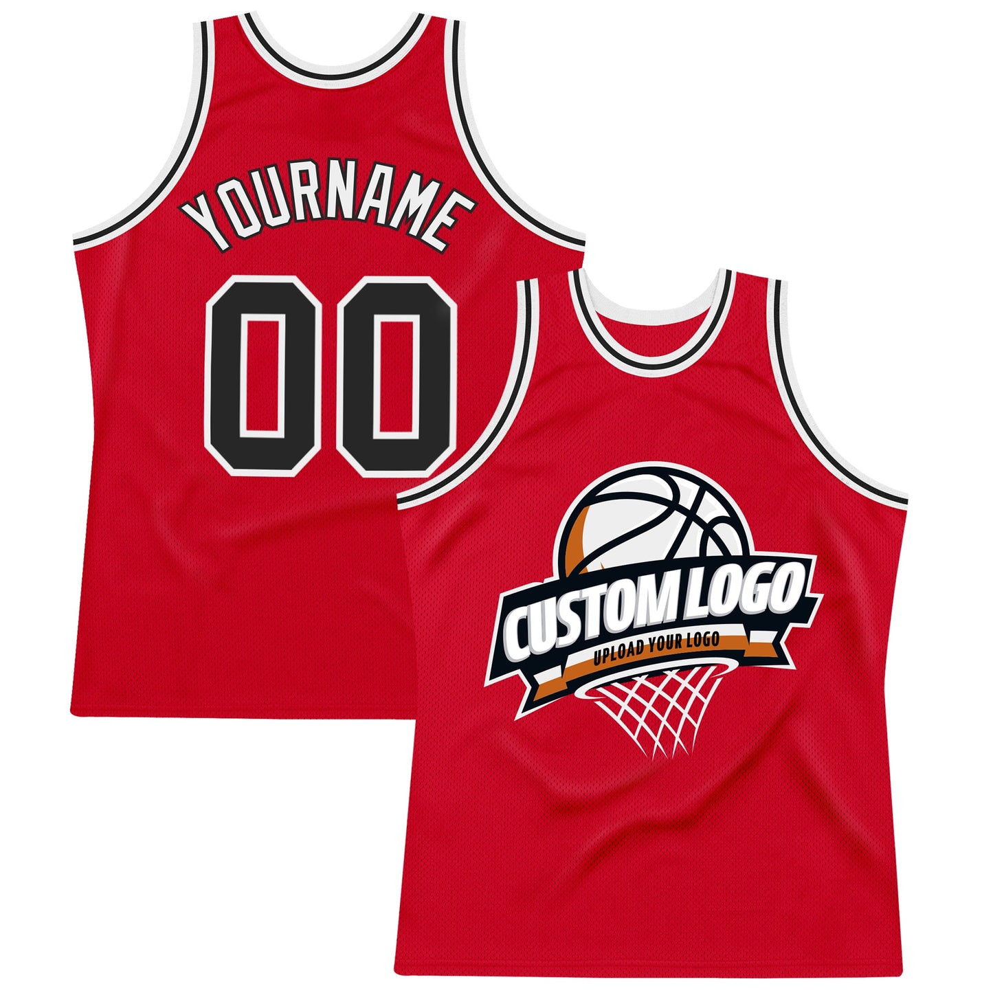 Custom Red Black-White Authentic Throwback Basketball Jersey - Main View