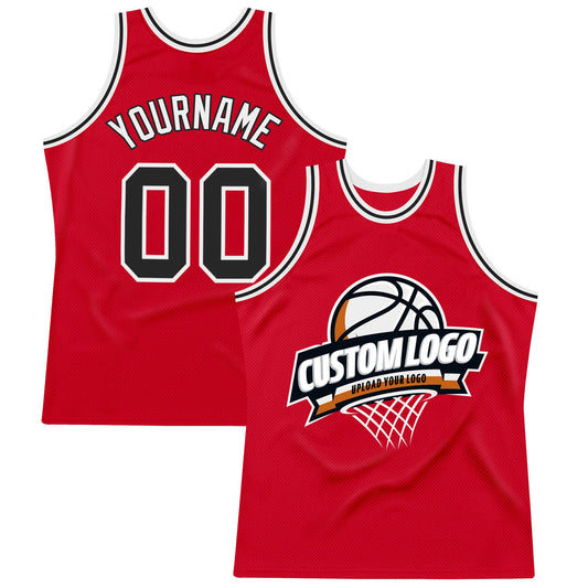 Custom Red Black-White Authentic Throwback Basketball Jersey - Main View