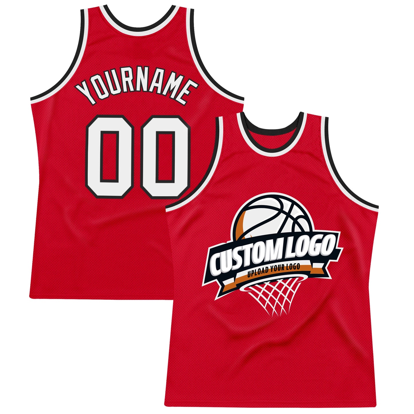 Custom Red White-Black Authentic Throwback Basketball Jersey - Main View