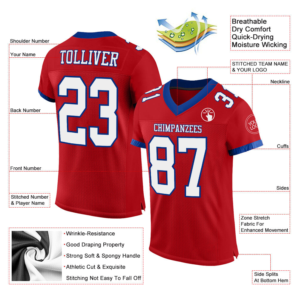 Custom Red White-Royal Mesh Authentic Football Jersey view 2
