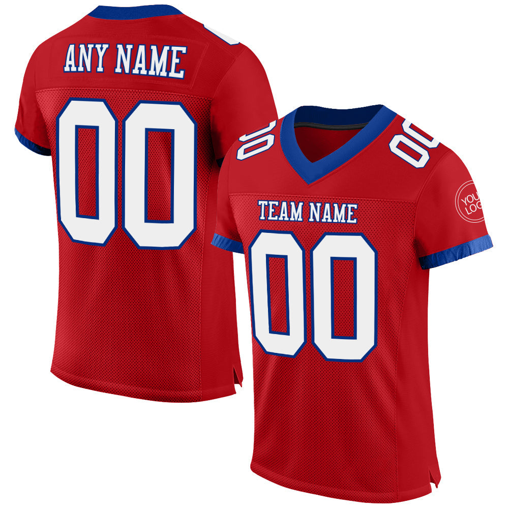 Custom Red White-Royal Mesh Authentic Football Jersey - Main View