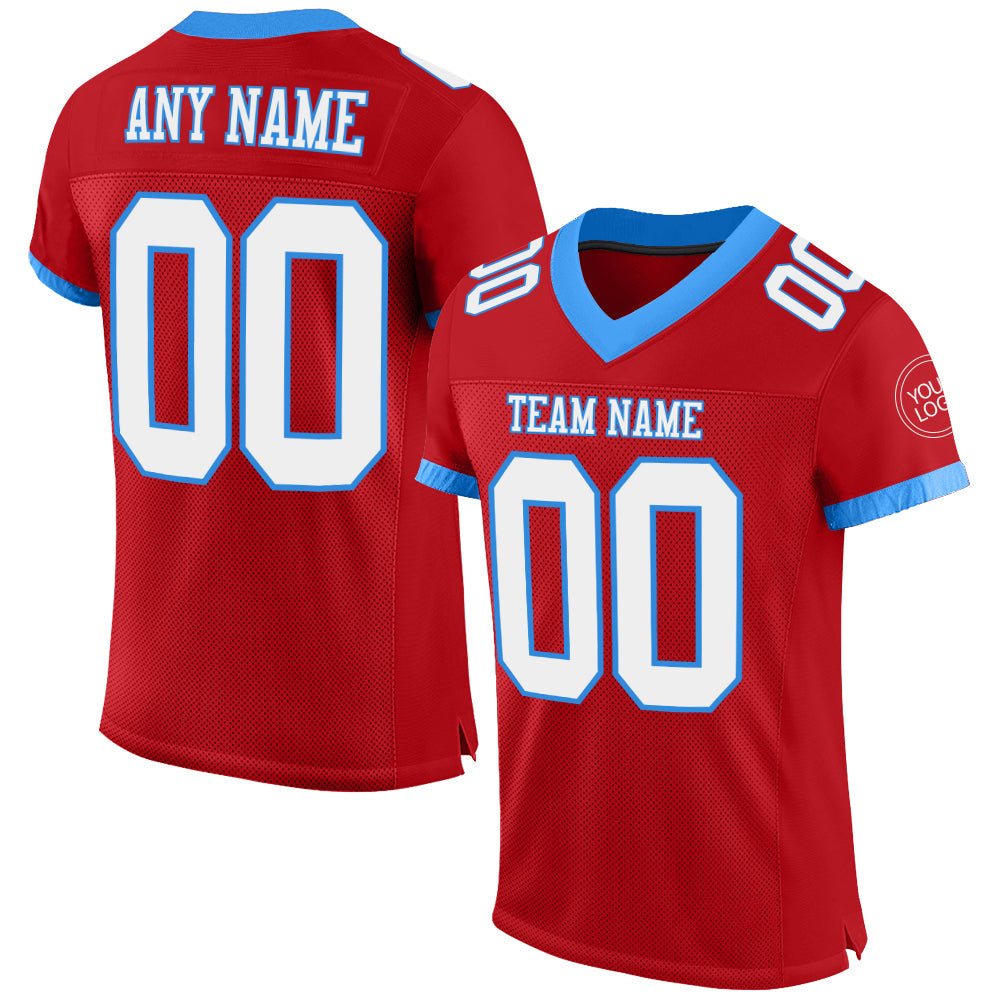 Custom Red White-Powder Blue Mesh Authentic Football Jersey - Main View