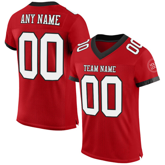 Custom Red White-Black Mesh Authentic Football Jersey - Main View