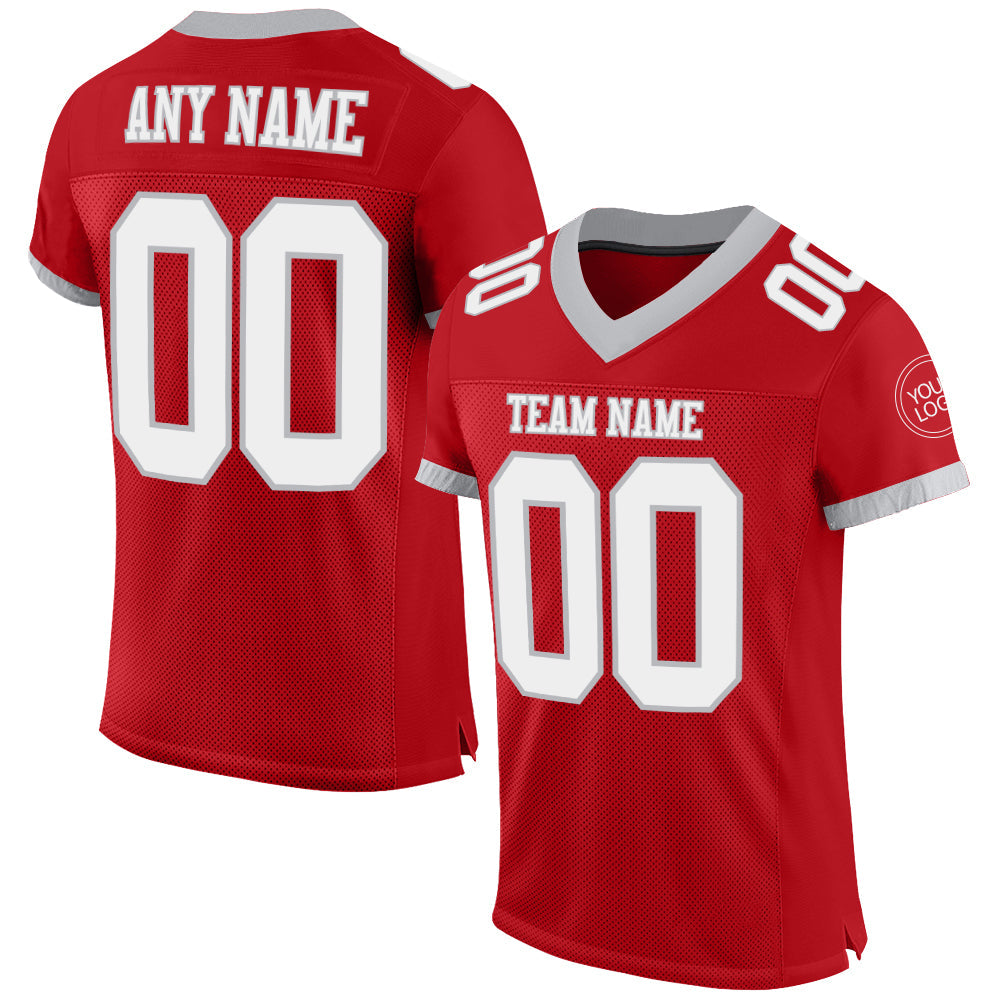 Custom Red White-Gray Mesh Authentic Football Jersey - Main View