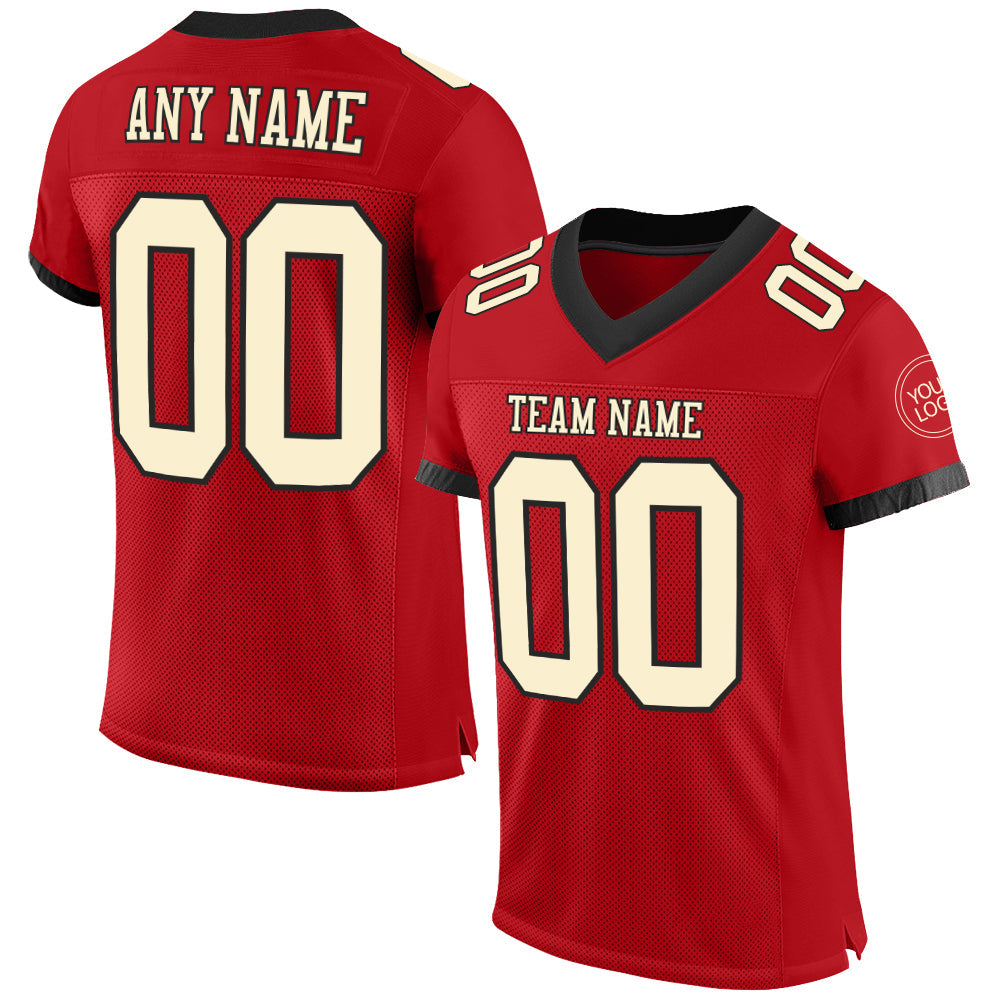Custom Red Cream-Black Mesh Authentic Football Jersey - Main View