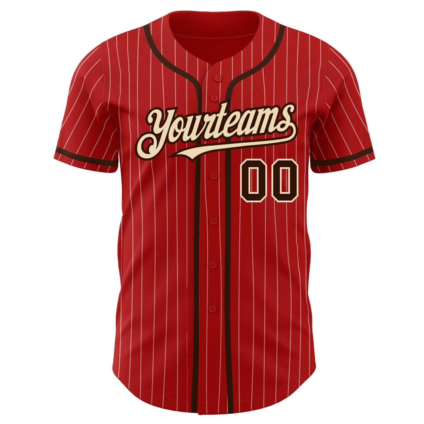 Custom Red White Pinstripe Brown-City Cream Authentic Baseball Jersey view 2
