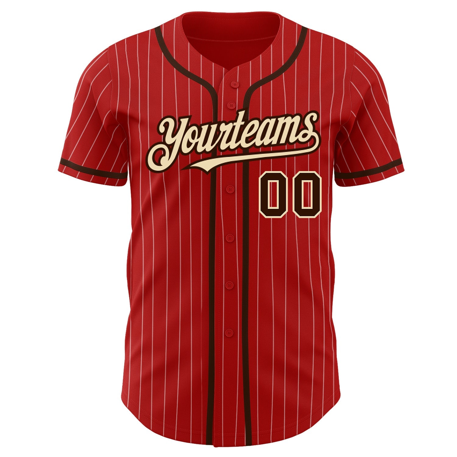 Custom Red White Pinstripe Brown-City Cream Authentic Baseball Jersey view 2
