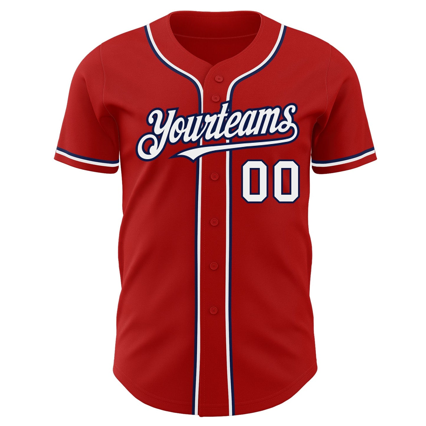 Custom Red White-Navy Authentic Baseball Jersey view 2