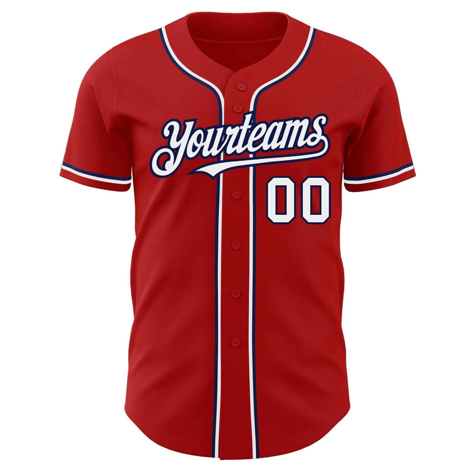 Custom Red White-Navy Authentic Baseball Jersey view 2